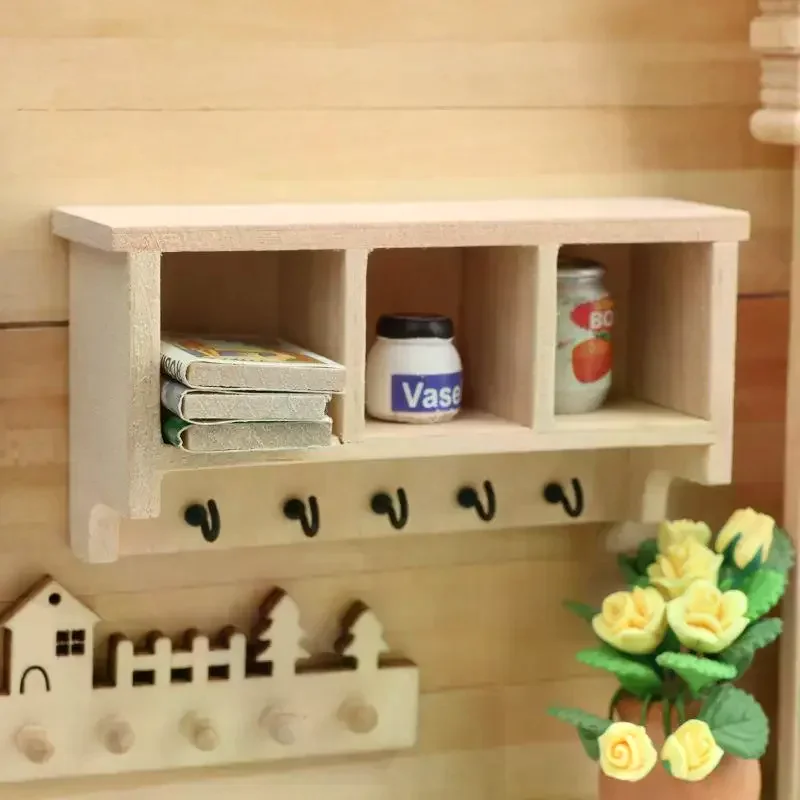 

1/12 Dollhouse Simulation Mini Wall Shelf Hanging Rack Model Dollhouse Living Furniture Decoration Dolls House Accessories