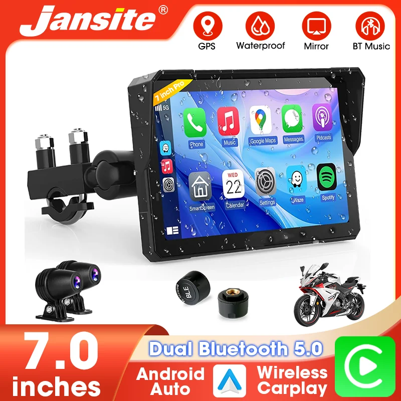 

Jansite 5/7" Wireless CarPlay Motorcycles DVR Android Auto GPS Navigation Digital Motorcycle Dashboard Display Screen Monitor