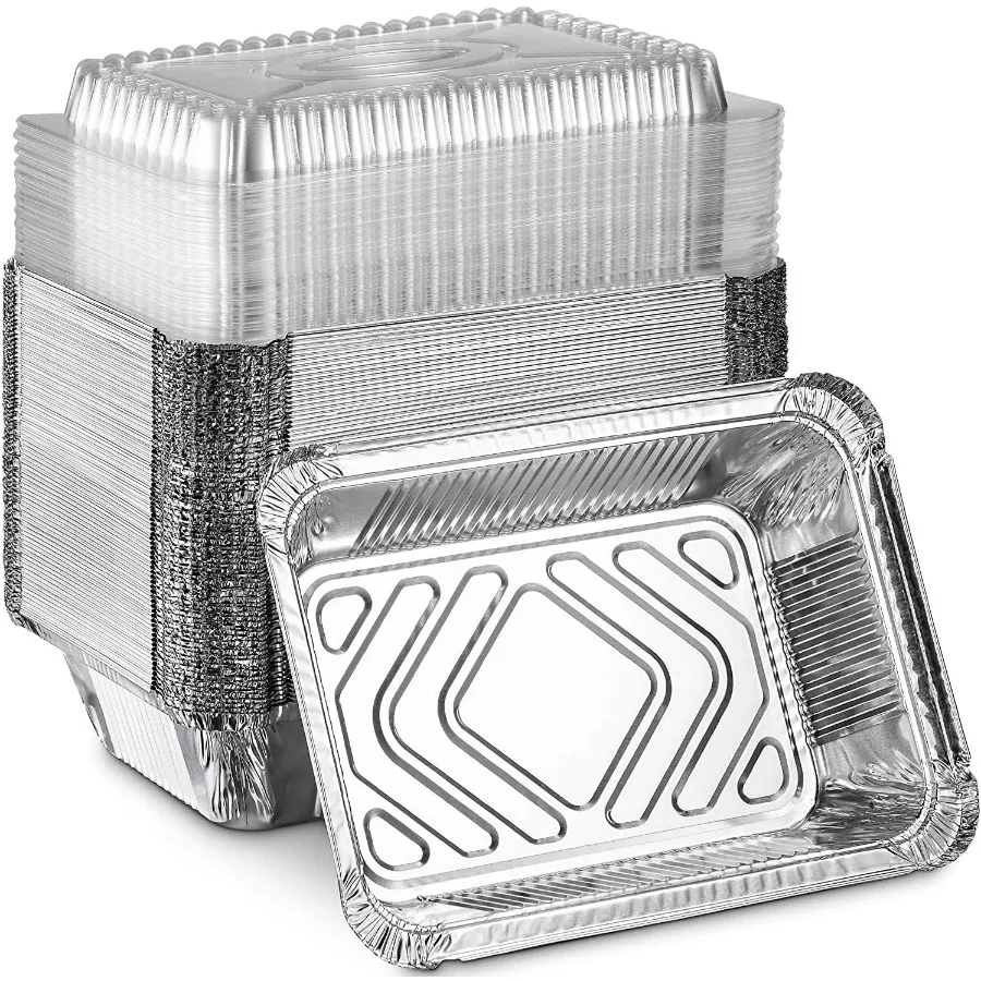 

Одноразовые одноразовые алюминиевые сковороды половинного размера с куполообразной крышкой, очень тяжелые весы 9x13, универсальные пищевые контейнеры для Ba