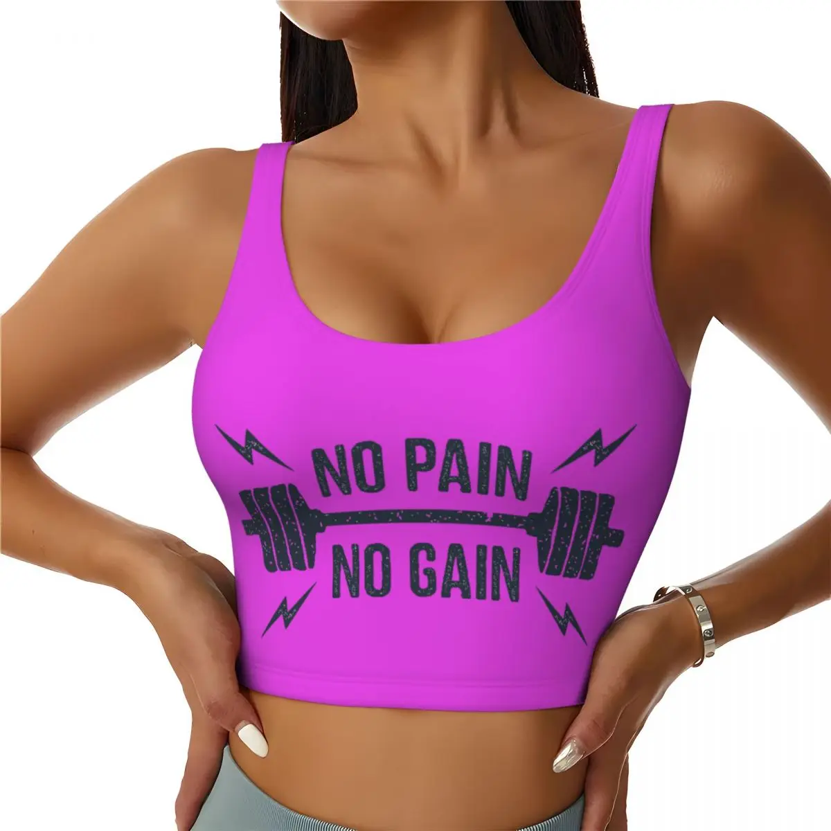 Custom No Pain No Gain Gym Motivational Quote High Impact Sports Bras for Bodybuilding Workout Workout Running Crop Tank Tops