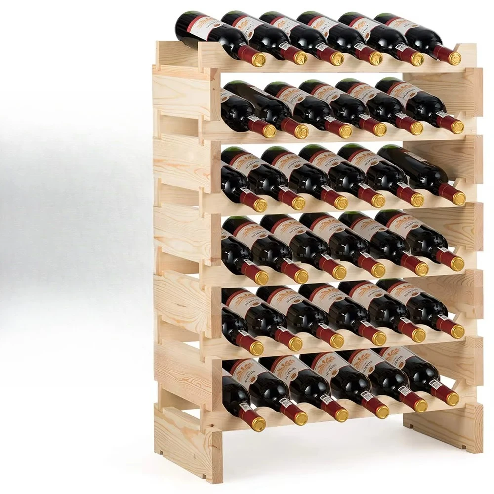 6-Layer freestanding wooden wine rack 36 bottles display modular stackable rectangular wine cellar cabinet shelf