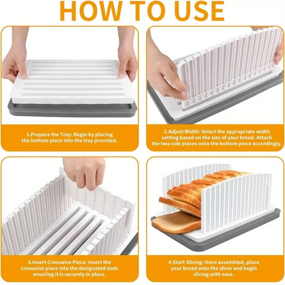 D5 Adjustable Bread Slicer with Crumb Tray, Folding and Adjustable Manual Handhold Homemade Slicer, Multifunctional Bread Slicer