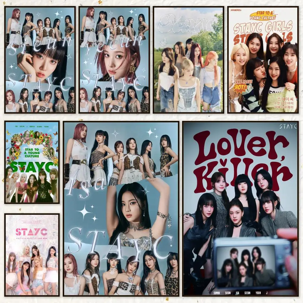 Group K-Pop STAYC Poster HD Waterproof Wall Art Posters Self Adhesive Bedroom Living Room Home Decor Gift