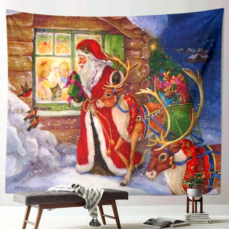 VIKAMA Cat Under Christmas Tree Gifts Tapestry, HD Print Wall Hanging for Pet Lover Bedroom Holiday Decor