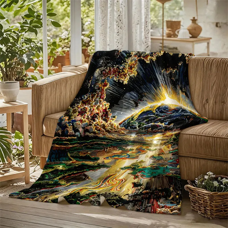 Earth Sunrise Cosmic Flannel Blanket Perfect for Sofa Office Bed Travel Sleep Read Relax Camping Four Season Use