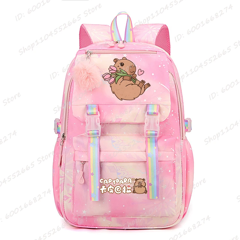 

Floral Capybara Girls School Backpack Cute Cartoon Print Kids Backpacks Boys Girls Schoolbags Children School Backpack