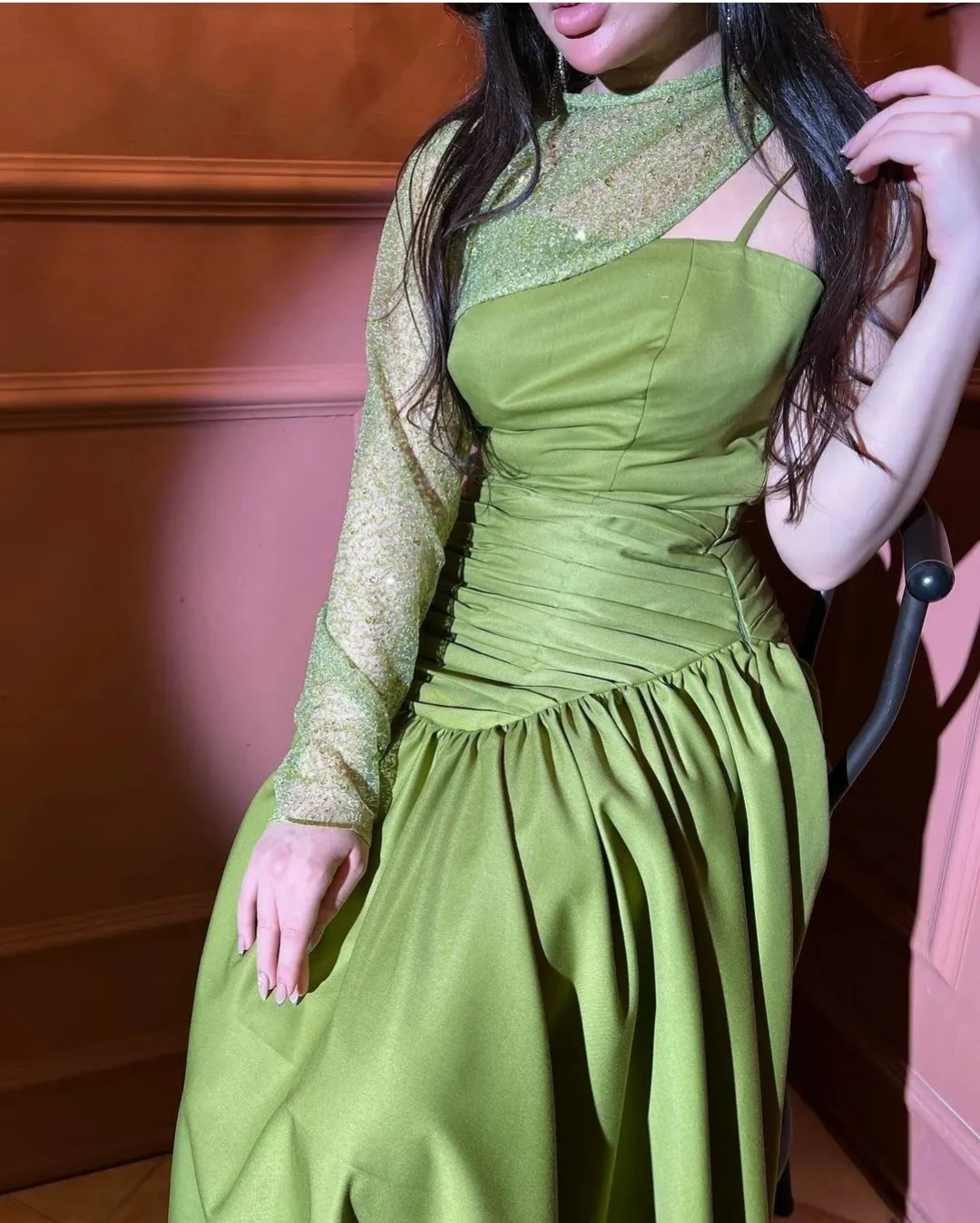 

AsaNagi Green Evening Dresses Spaghetti Ankle-Length Pleated Women Simple Elegant Party Dress 2023 robe soirée فساتين السهرة