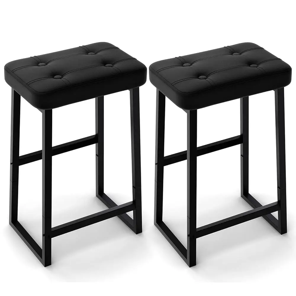 

Bar Stool, Counter Height Bar Stools Set Of 2,Modern Kitchen Island Chairs, Synthetic Leather With Stitching, 26 Hes High, For