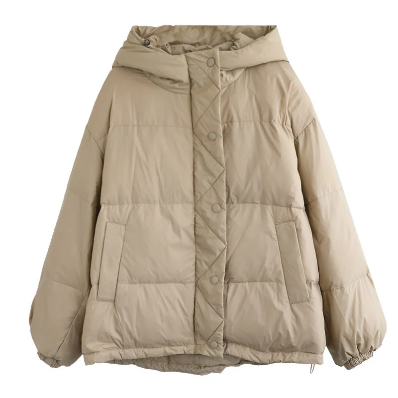 Korean Style Coat Women 90% White Duck Down Jacket Loose Casual Over Size Autumn Winter Warm Outwear with Hood Jackets