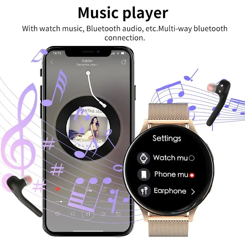 LIGE Women's Smartwatch Heart Rate Monitor NFC Door Unlock Bluetooth Call Music Play Voice Assistant Smartwatch For Android IOS image 3