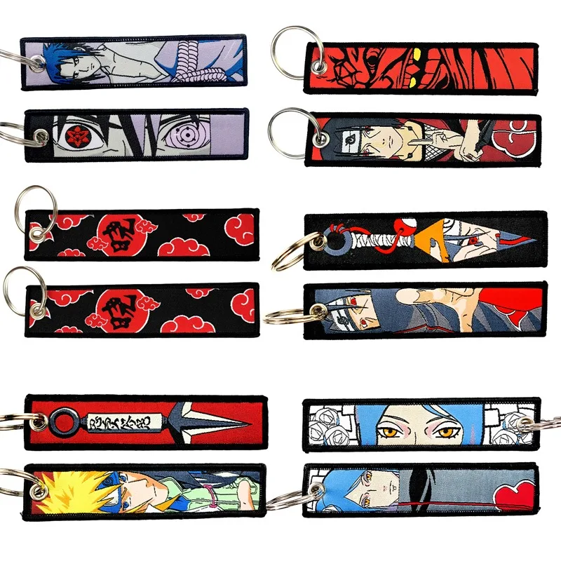 new Naruto Anime Key Tag Cool Embroidery Keychains Motorcycles Keychains Fashion Key Ring Accessories