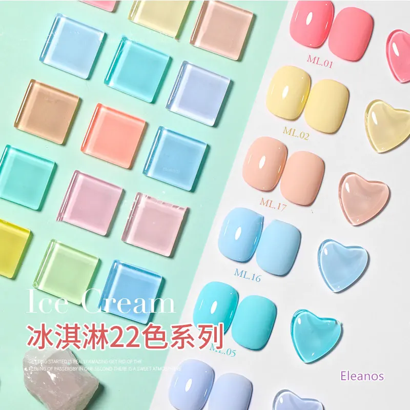 Eleanos ฤดูใบไม้ผลิฤดูร้อน 22pcs Ice Cream GEL ชุดเล็บ Soak Off Macaron สี UV LED เคลือบเล็บ 15ml Candy GEL