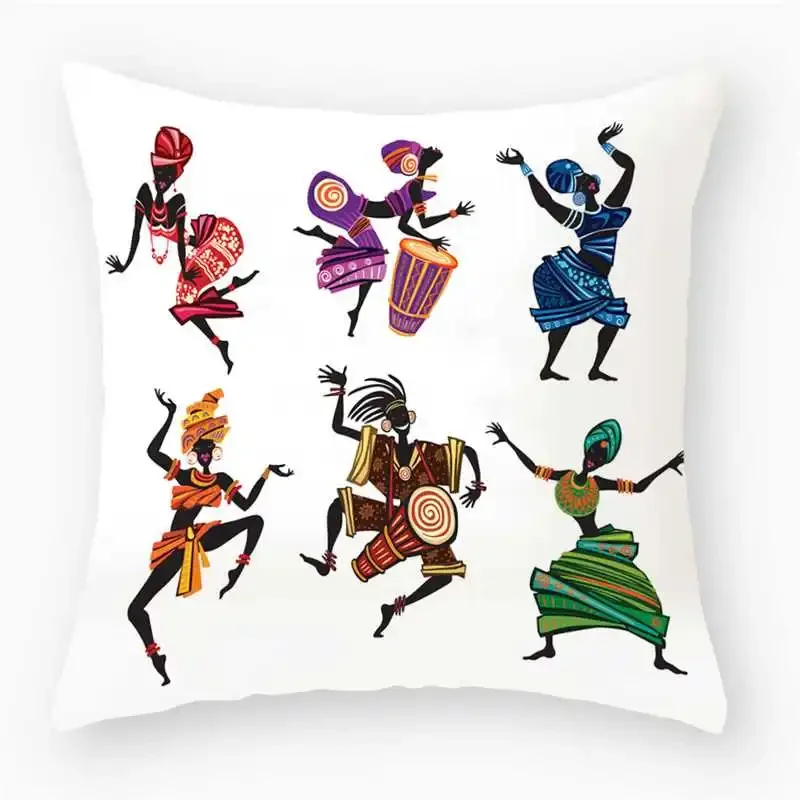 アフリカの女性柄プリントの短毛プラッシュ素材のクッションカバー、リビングルームのソファ装飾用