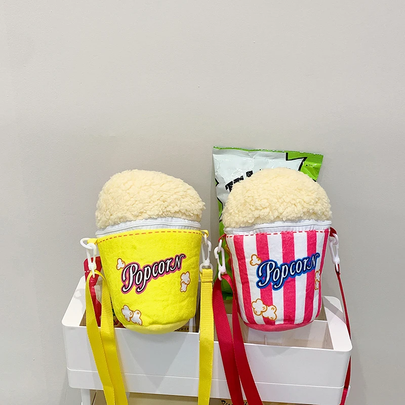 

Cute Popcorn Plush Crossbody Bag Lovely Funny Shoulder Bag Travel Bucket Bag For Women Creative Plush Phone Bags