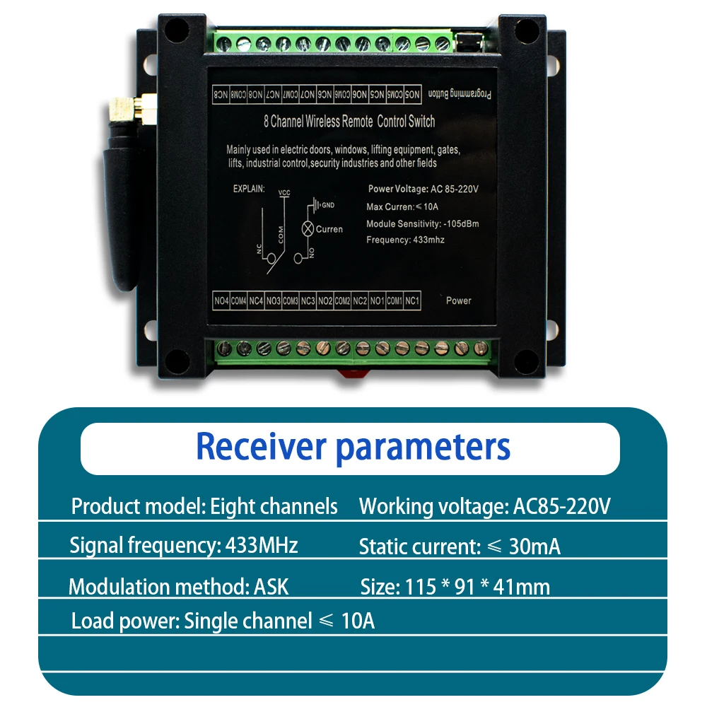 Imagem -02 - Industrial rf sem Fio Interruptor de Controle Remoto Canais Alta Sensibilidade Transmissor de Longa Distância 433mhz ac 85220v Canais