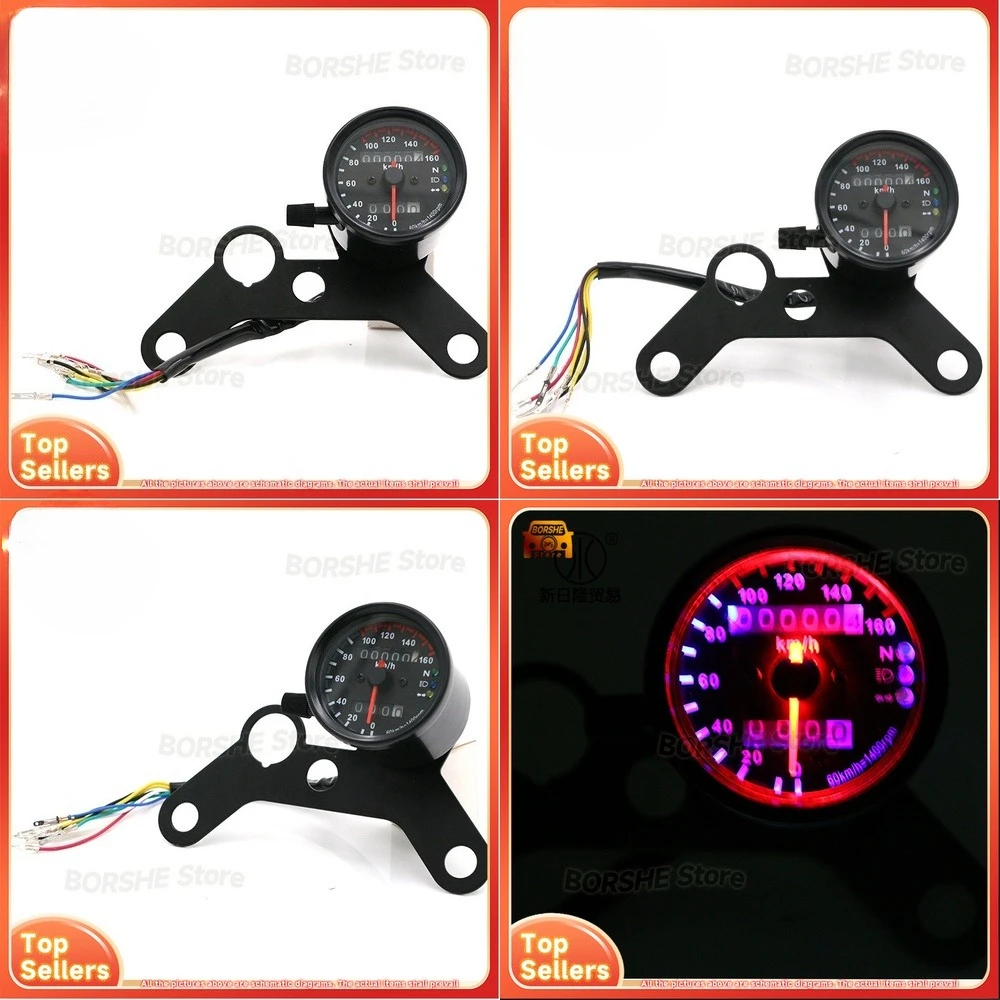 

2026 Suitable for Universal Motorcycle Speedometer Odometer Dual Trip Meter with Full Metal Case Retro Styling Gauge Instrument