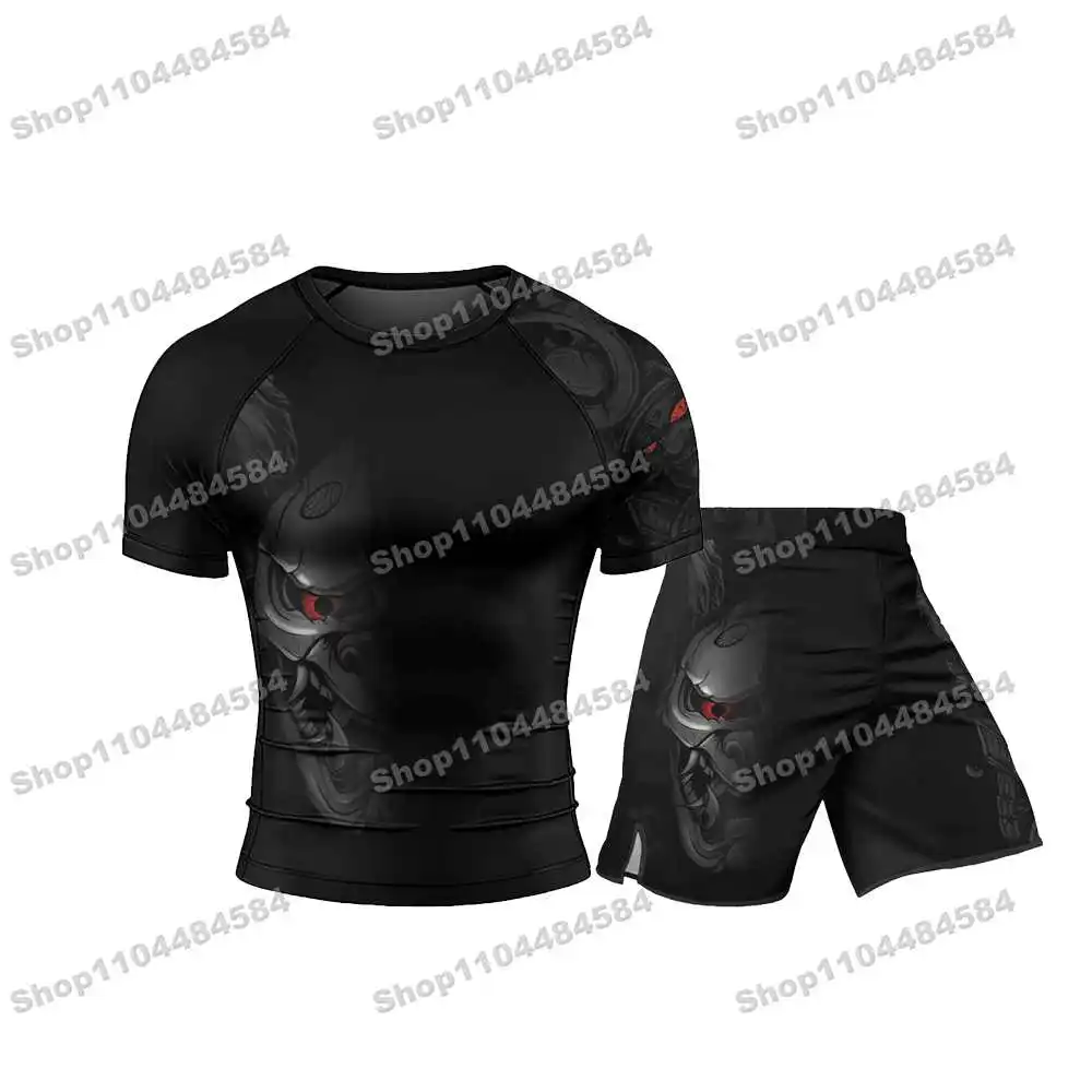 3th Popular Ninja WWF Rash Guards Surfing Jersey Beach Shirts Swimwear Diving Gym Shorts MMA BJJ Men Jiu Jitsu Fitness Sets