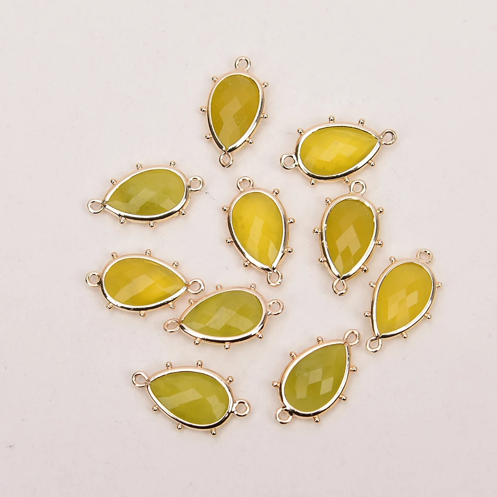 

APDGG 10 шт. натуральных желтых нефритовых подвесок-коннекторов с двойными кольцами