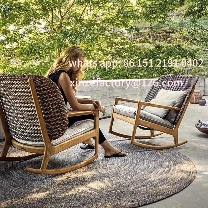 

Customizable Outdoor Teak Sofa Chair Rattan Combination Nordic Furniture Hotel Villa Resort Garden Waterproof Single Double