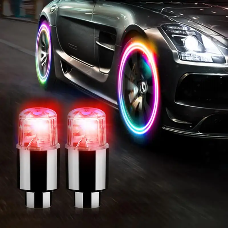 2Pcs/set LED Car Wind and Fire Wheel Lights Colorful Lights Tire Valves Caps Lamp For Vehicles Motorcycle Car SUV Bike