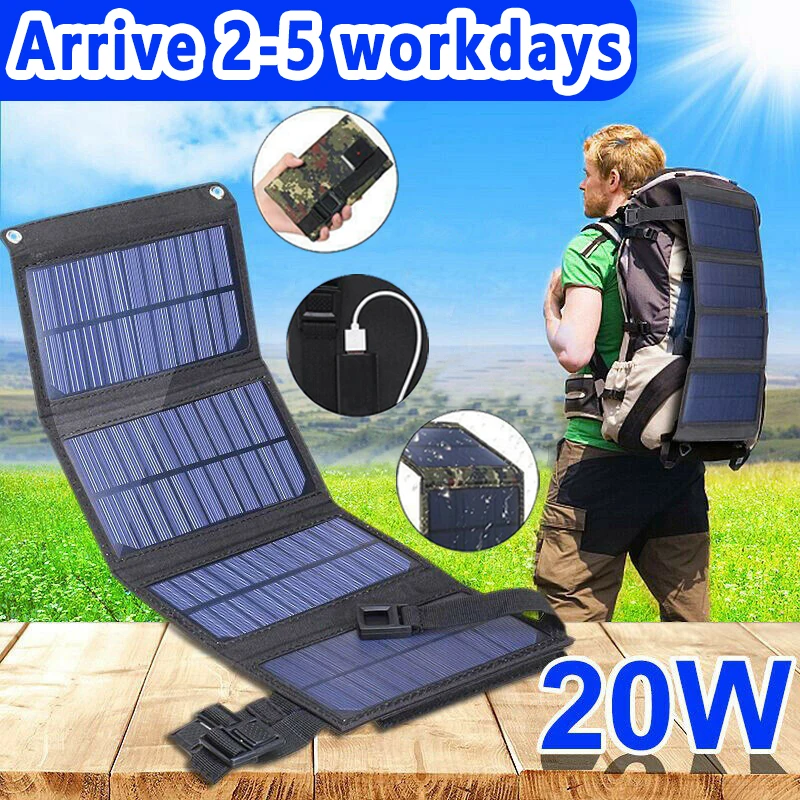 

2Pcs Foldable Solar Panel, Portable Flexible 5V USB Foldable Solar Panel, Used for Small Batteries Outdoor Lighting Accessories