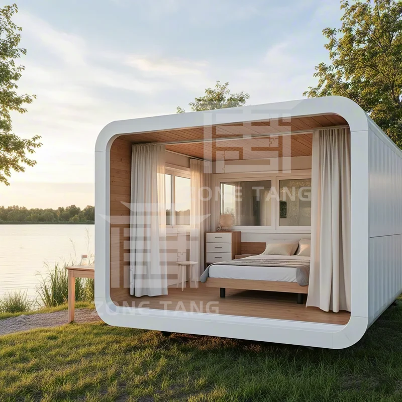 Apple Capsule House Triple Wide Mobile Homes Capsule House Oilfield Site Prefab Villa Glass House 2 غرفة نوم منزل متنقل للبيع #4
