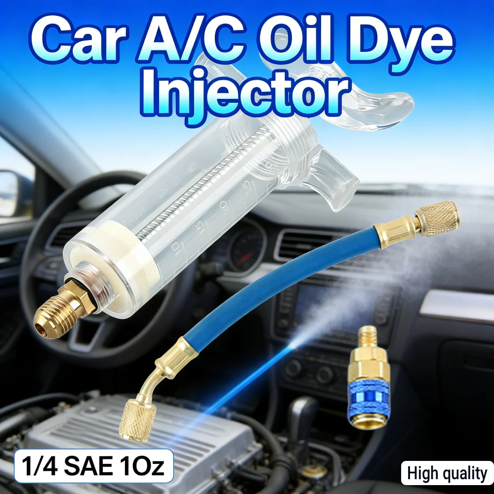 

Auto Compressor Oil Dye Injector with R-134A Low Side Quick Coupler Adapter 1/4 SAE Air Conditioning Auto Oiler Injection 30ml