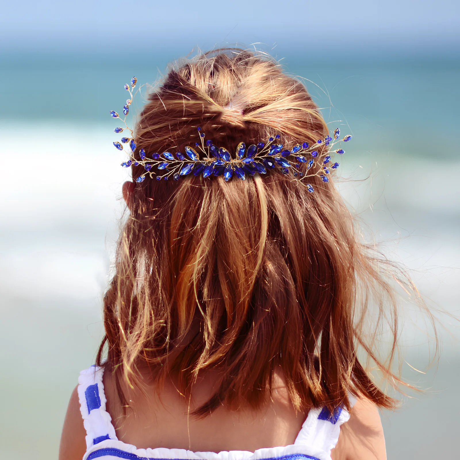 

1Set Crystal Hair Comb Headwear Set Versatile Rhinestone Hair Styling Pins for Bride Bridesmaids Special Occasion Blue Tones