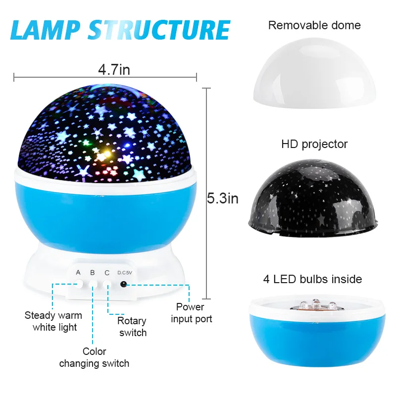 Galaxy Projector Starry Sky Rotating LED Night Lights Planetarium Children Bedroom Star Night Lamps Moon Light Kids Gift Lamps