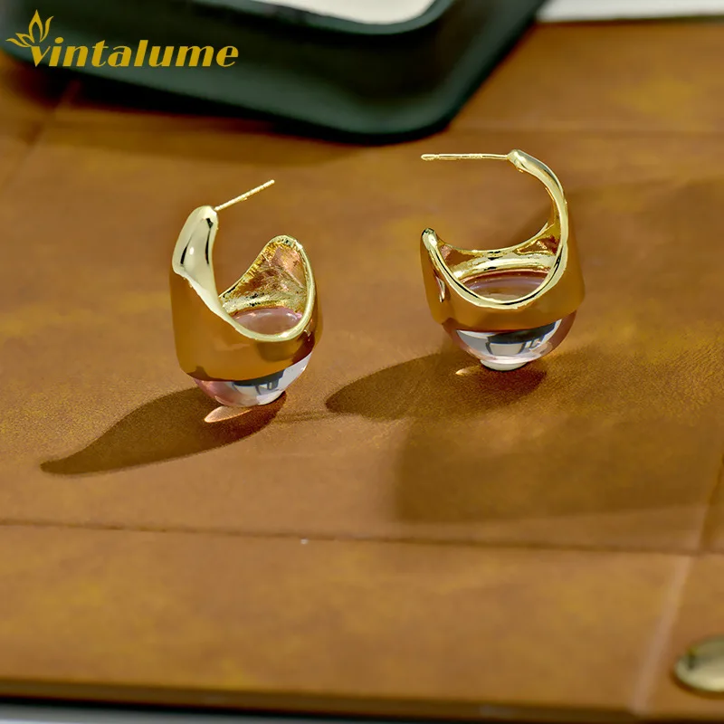 

Серьги-капли Vintalume из розового стекла с золотым покрытием: минималистичные, шикарные, роскошные, блестящие. Идеальный подарок для нее. Элегантные модные украшения.