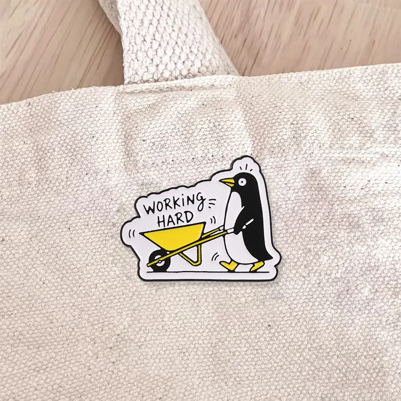 Working Hard Penguin Enamel Badge Cute Cartoon Animal Labor Theme Pin Brooch Lapel Backpack Jewelry Gift For Office Workers