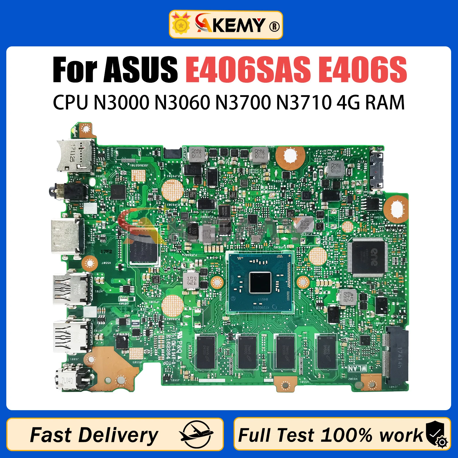 

E406SAS Mainboard For ASUS VivoBook E406SA E406S Laptop Motherboard with N3000 N3060 N3700 N3710 CPU 4G RAM 32G/64G/128G SSD