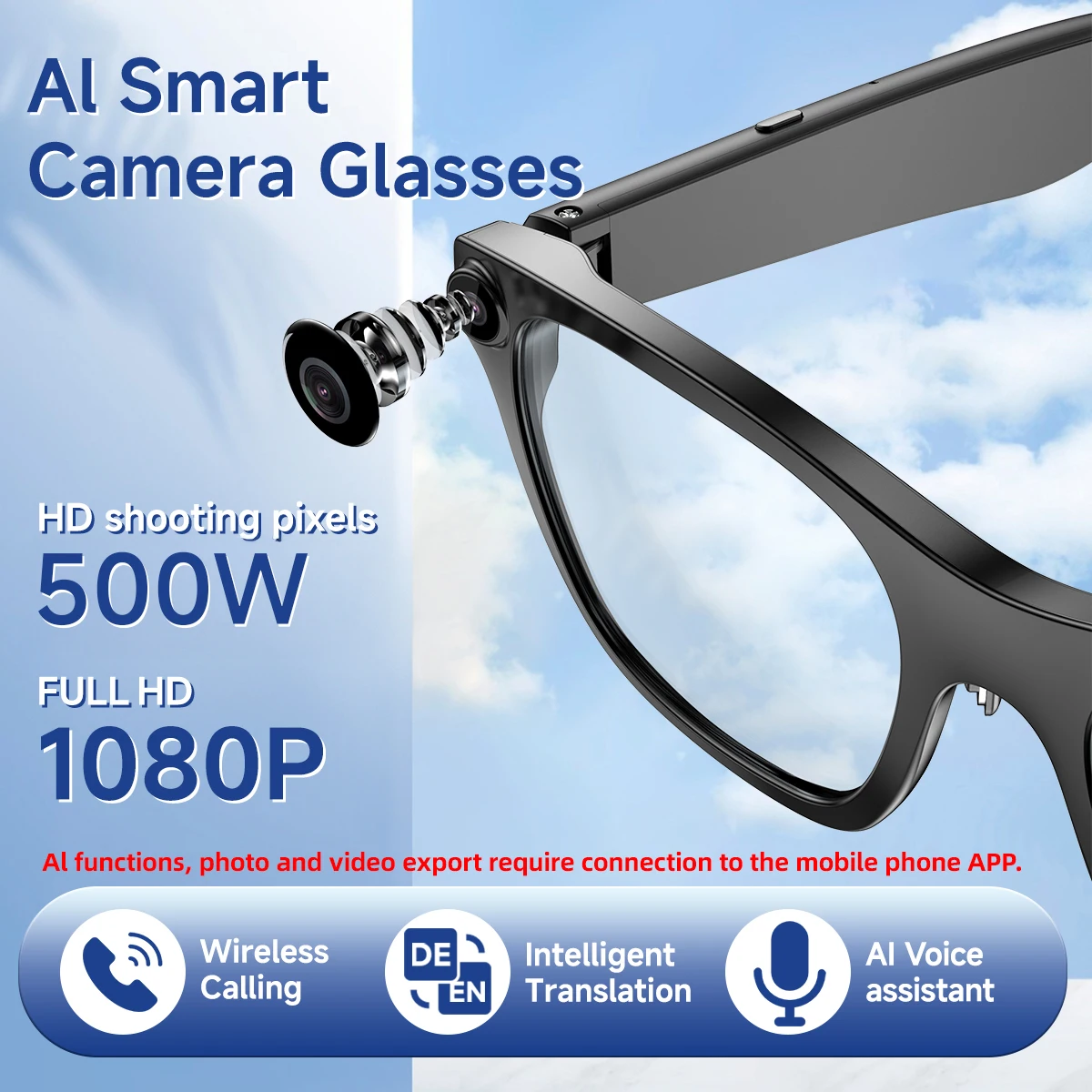 

Умные очки AI 2025 с камерой, солнцезащитные очки, мини-камера, видеорегистратор, беспроводной Bluetooth-вызов, антисиние очки для мужчин и женщин