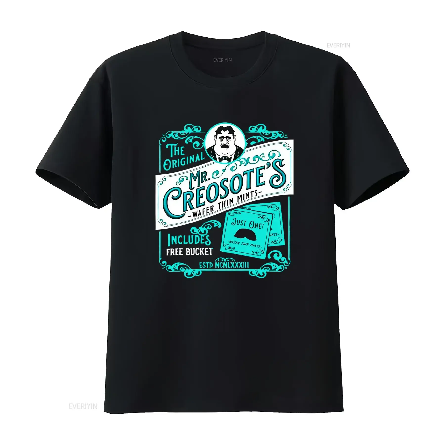 Men's Vintage Mr Creosote's Wafer Thin Mints T Shirt with Iconic Bucket Slogans Retro British Viz Magazine Ad Casual Round