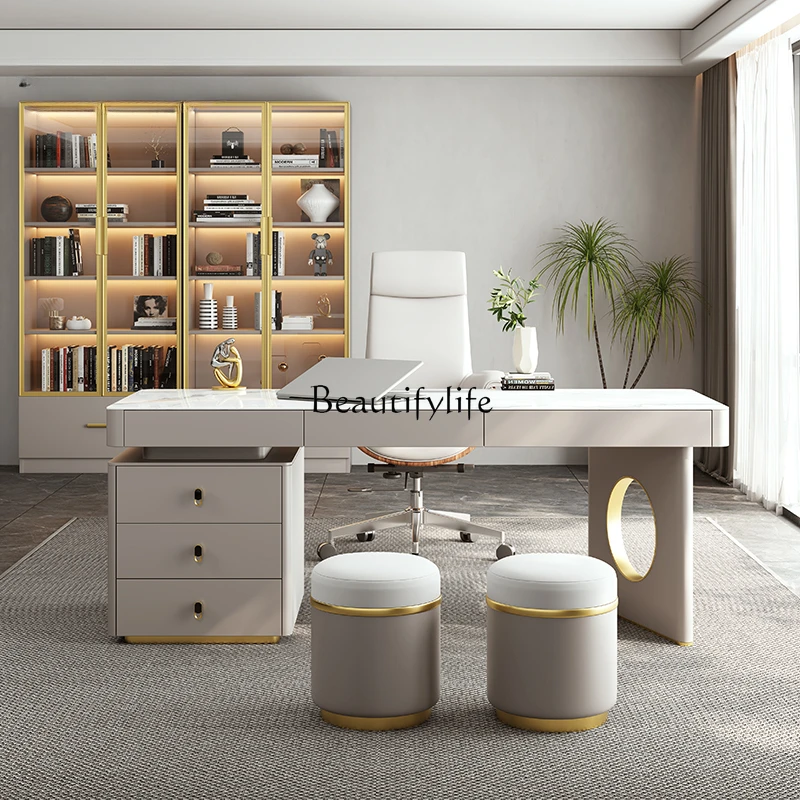 Italian light luxury rock slab desk, Nordic modern home skin paint environmentally friendly computer desk