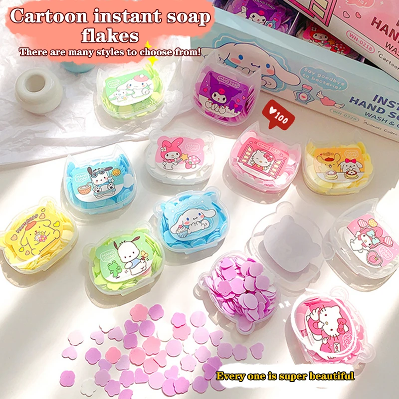 Sanrio Hello Kitty Disposable Soaptablets Kuromi Melody Soap Flower Cartoon Hand Wash Soap Kawaii Portable Hand Soaptablets Gift