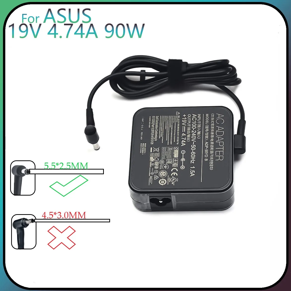 Adaptador de cargador para ordenador portátil, ADP-90YD de 19V, 4,74a, 90W, 5,5x2,5mm, para ASUS Toshiba/Lenovo A53S, A8J, q550l, k55a, n56V, x54c, x551c, k55vd, K52