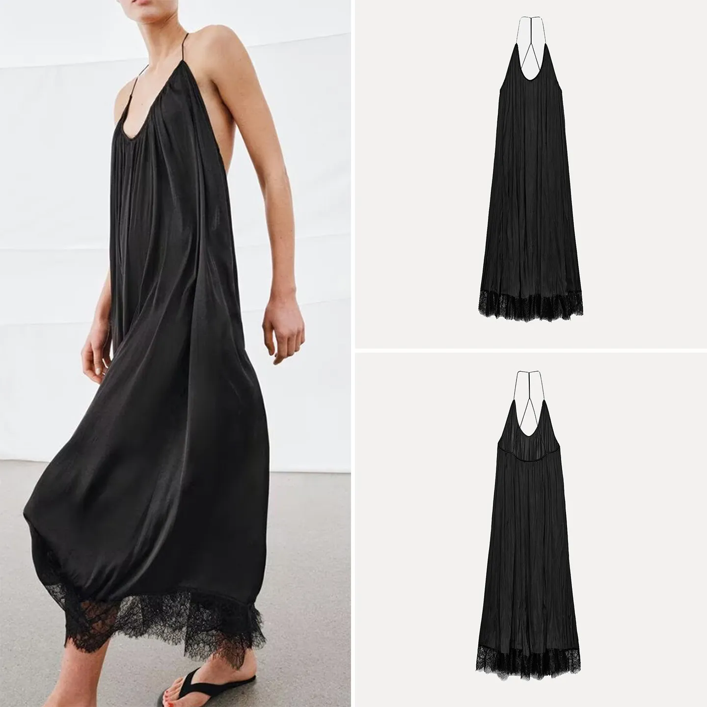 ZADATA Women's Off-Shoulder Satin Dress 2026 Spring Collection Personality Neck Hanging Design Comfortable Casual Wear