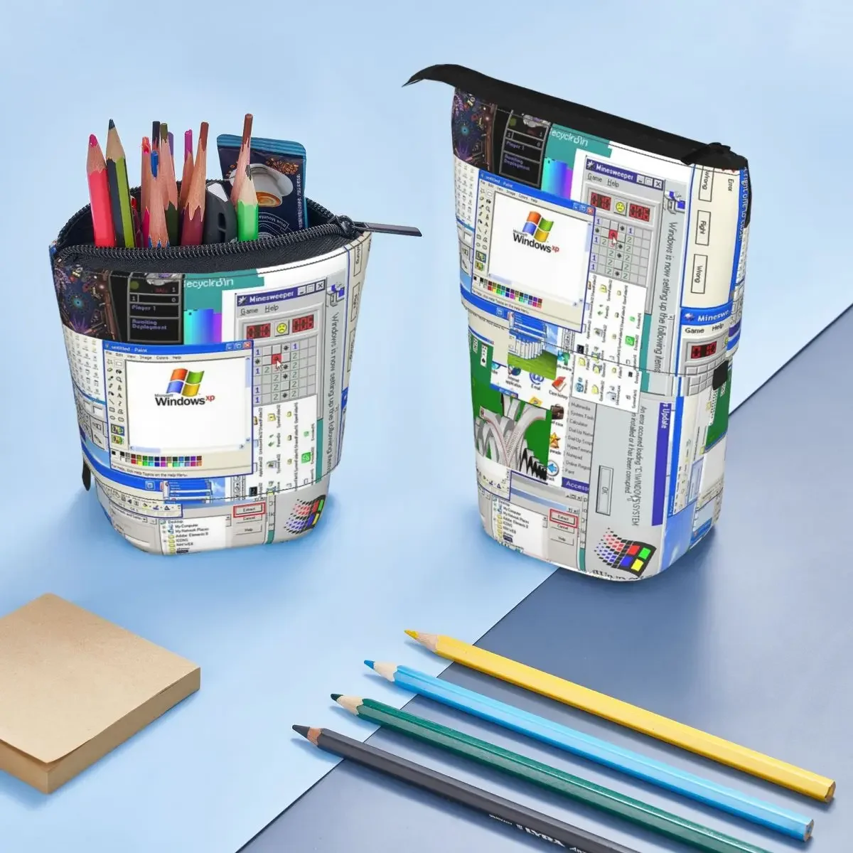 Estuche para lápices reversible con diseño de collage de Windows XP, regalos para niños y niñas, caja para bolígrafos, bolsa para lápices, suministros de papelería, bolsa para guardar bolígrafos