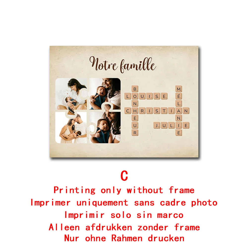 Custom Personalized Family Name Scrabble Puzzle Poster with Family Photos, Birthday Wall Art Print, Gift for Her Mom Dad