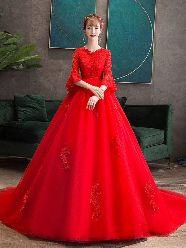

Red Wedding Dr 2025 New Sle Bridal Gown Long Train Pregnant plus Size Slimming Ele Korean Sle High Waist V-Ne