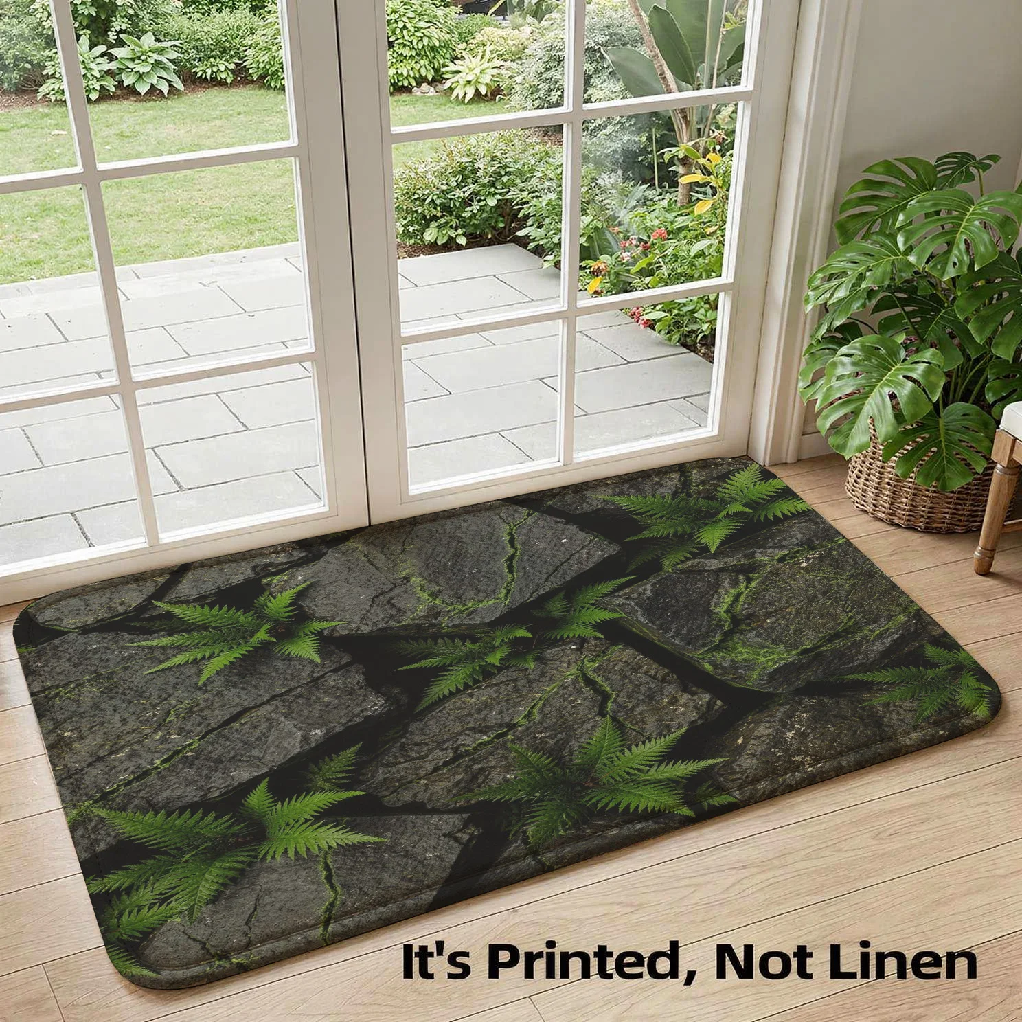 Green Tropical Fern Pattern Runner Rug Botanical Leaf Design Mat for Home Living Room Bathroom Entryway Decoration