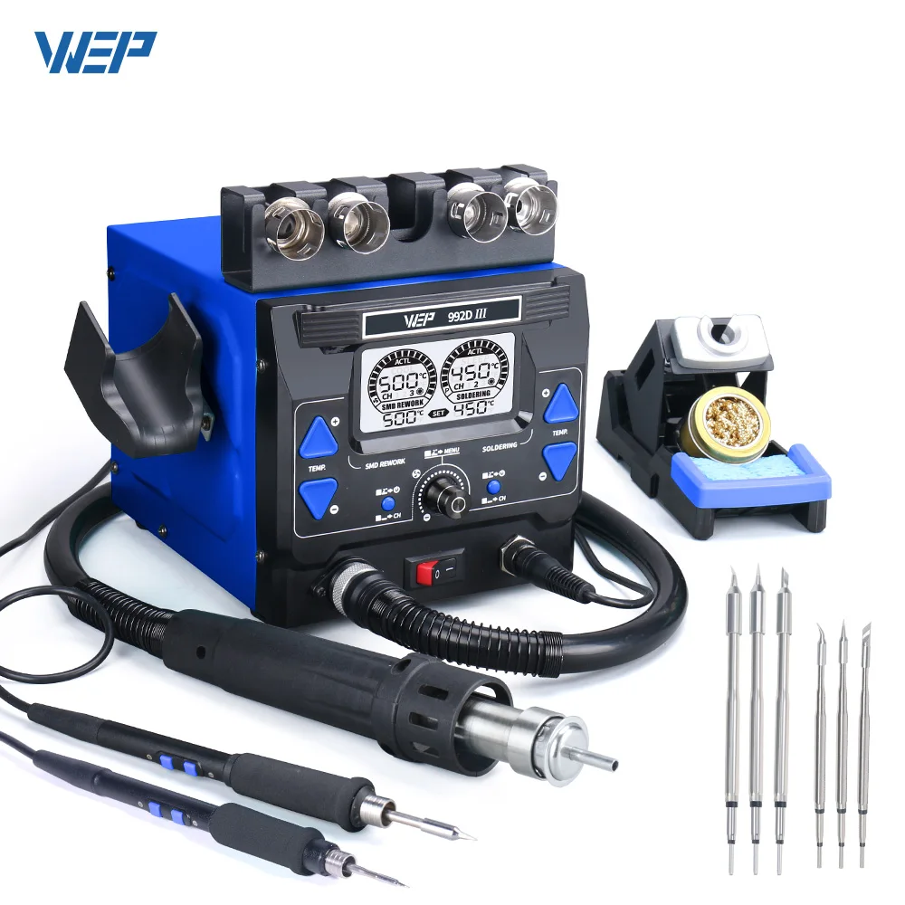 WEP 992D-III Precision Soldering Station 1220W With Hot Air Gun Micro Soldering Iron Rework Station For Cell-Phone PCB IC Repair