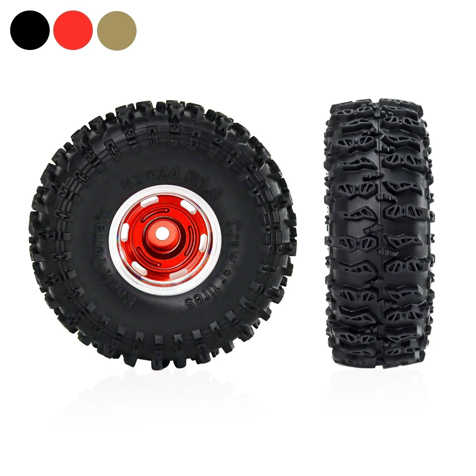 4szt 63mm 1.0" Metal Beadlock Wheel Tire Set For 1/18 1/24 RC Crawler Car TRX4M SCX24 AX24 FCX24 Upgrade Parts Accessories