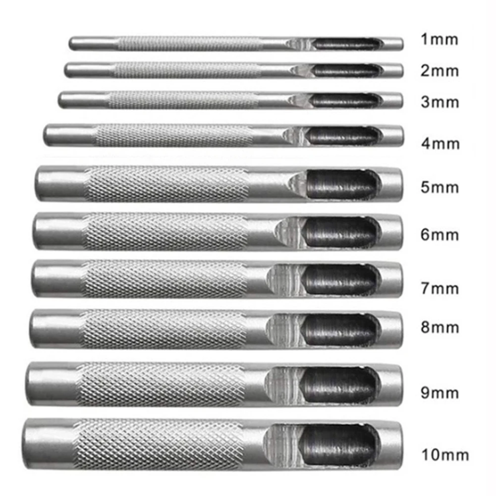 

10-Piece Leather Punch Tool Set Leather Hollow Carbon Steel Drill Set 1-10mm Removable Screw Sewing Accessories