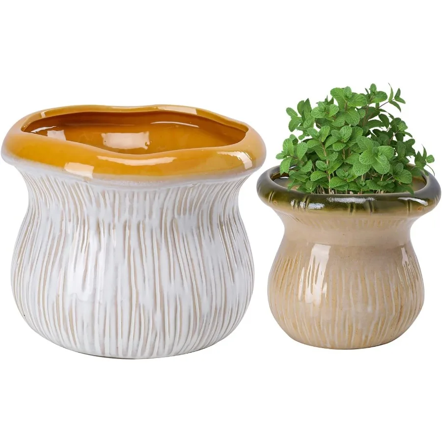 

2-пакетный горшок для растений, цветочные горшки, керамический горшок с дренажным отверстием, маленькие керамические горшки для комнатных и уличных растений, сочный горшок