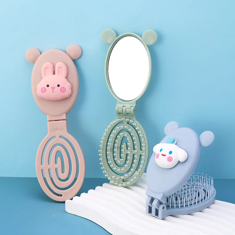 New Cute Cartoon Mini Folding Portable Folding Comb With Mirror Children'S Flip Anti-Static Head Massage Comb