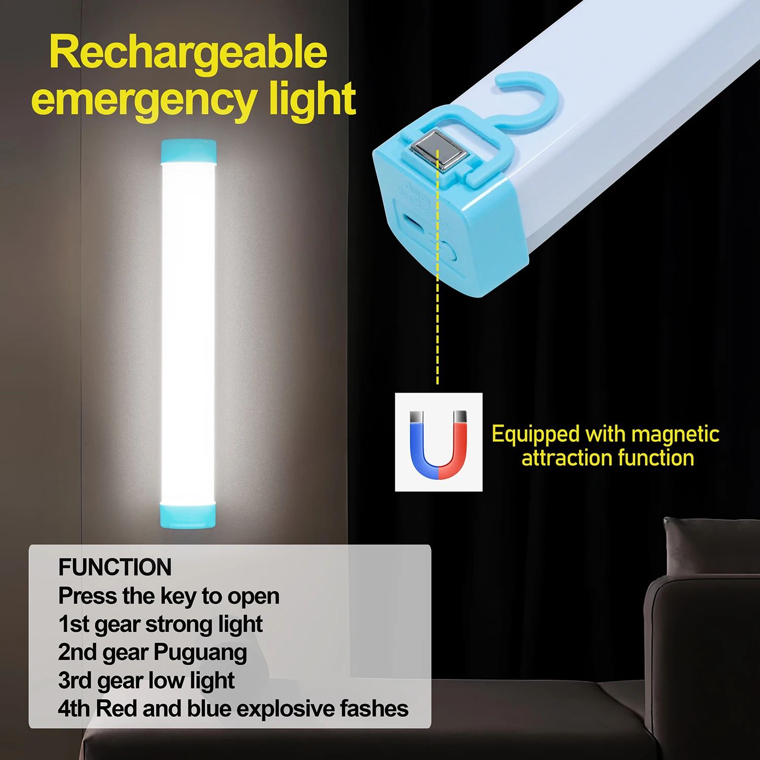 Rechargeable LED Camping Lantern Flashlight Portable Powerful Light with Magnetic Base for Outdoor Tent Work