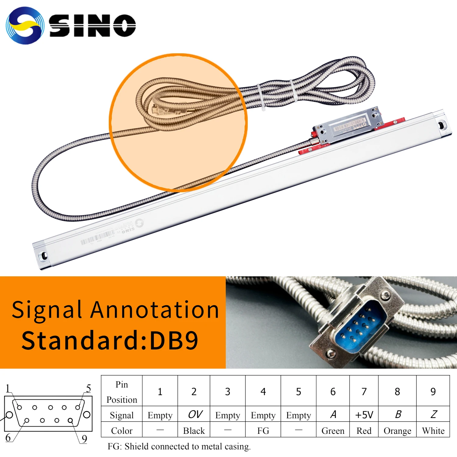 SINO KA300 موازين خطية عالية الدقة 5μm دقة 5 فولت TTL مسطرة بصرية طول السكتة الدماغية 170/220/270/320/370/420/470/520/570 مللي متر