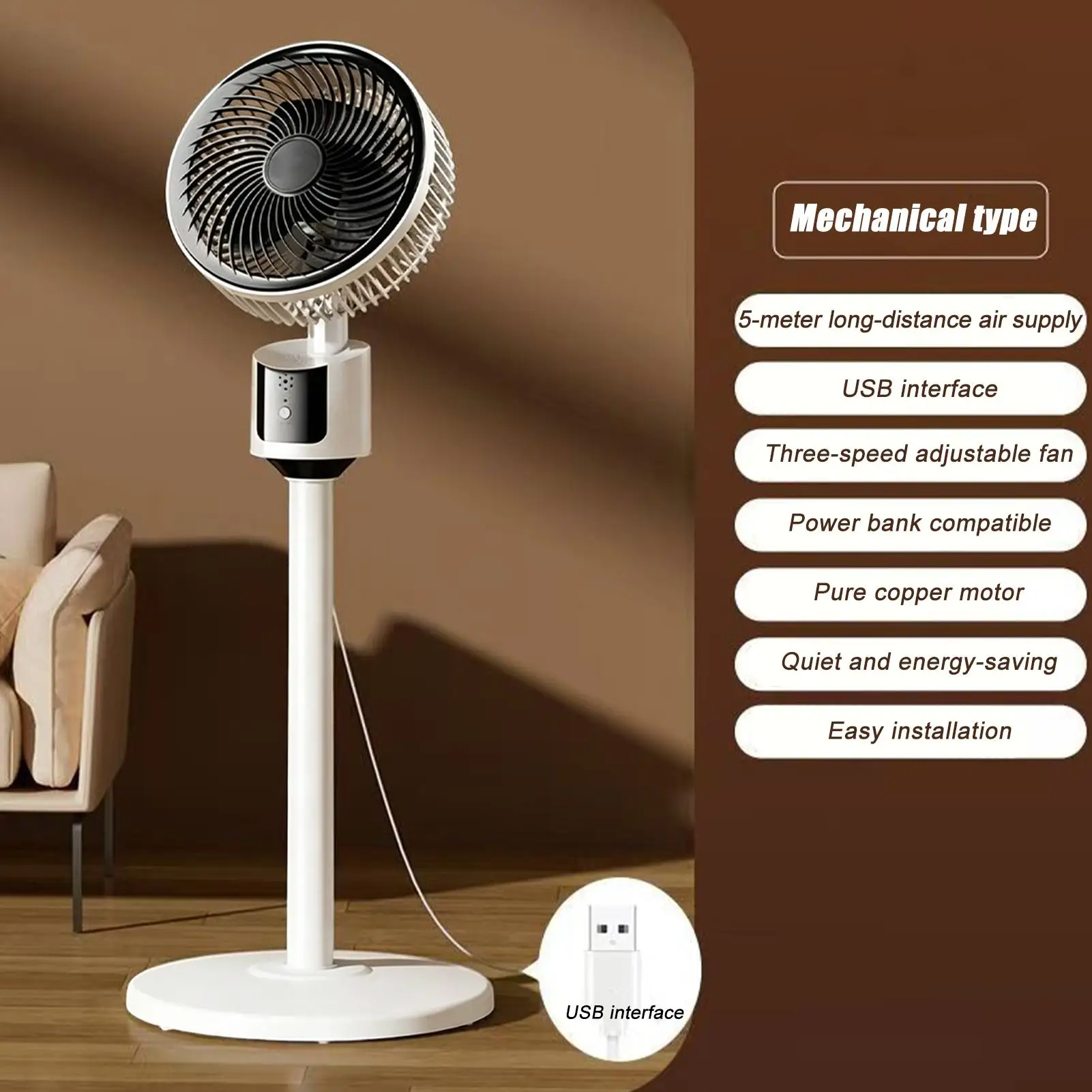 Desktop Stand Dual Use Air Circulating Fan Turbocharged Silent Household Dorm Shaking Head Adjustable Speed Electric Fan view 5